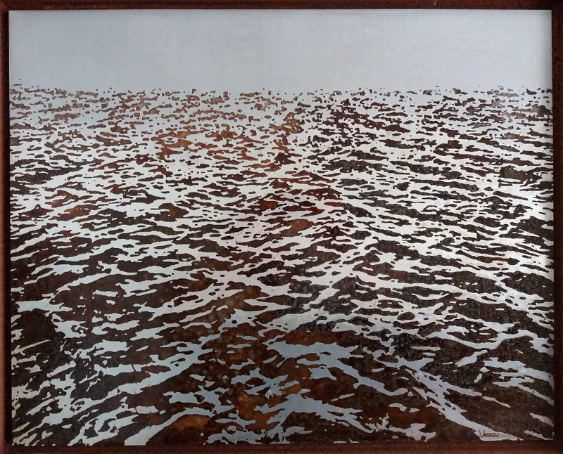 Seascape in warm browns and tans, creating a sense of constructed architecture weathered by time